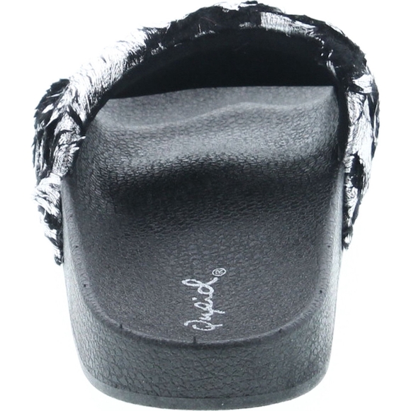 NEW! QUPID FAUX FUR METALLIC FOOTBED SLIDES SANDALS SLIPPERS LOUNGE BLACK SIZE 7 - Picture 5 of 5